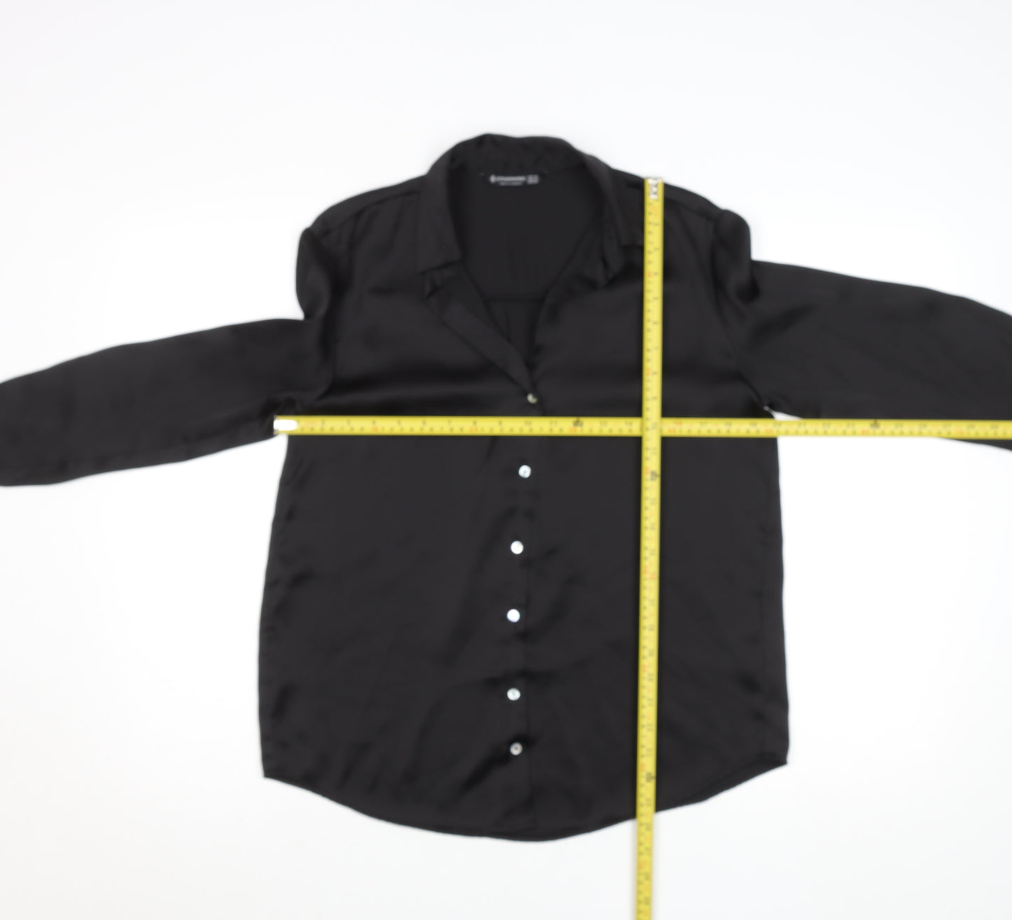 Stradivarius Women's Black XS Satin Button-Up Shirt