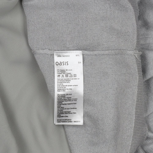 Oasis Women Grey Beaded Crew Neck Long Sleeve Knit Blouse L