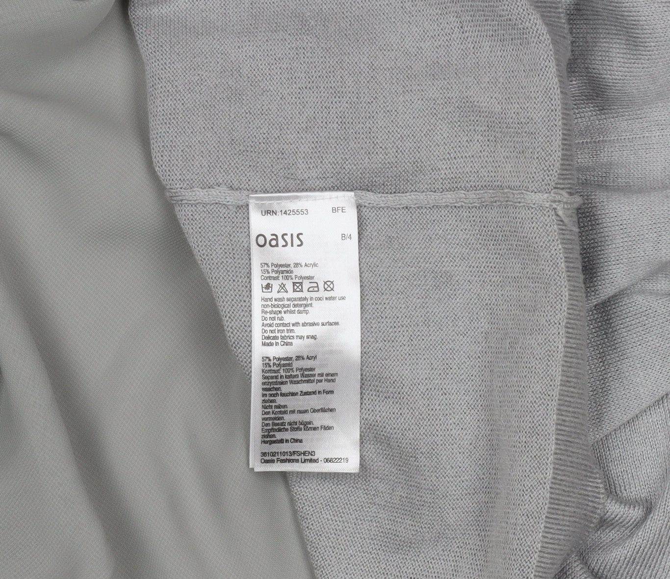 Oasis Women Grey Beaded Crew Neck Long Sleeve Knit Blouse L