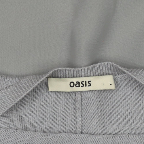 Oasis Women Grey Beaded Crew Neck Long Sleeve Knit Blouse L