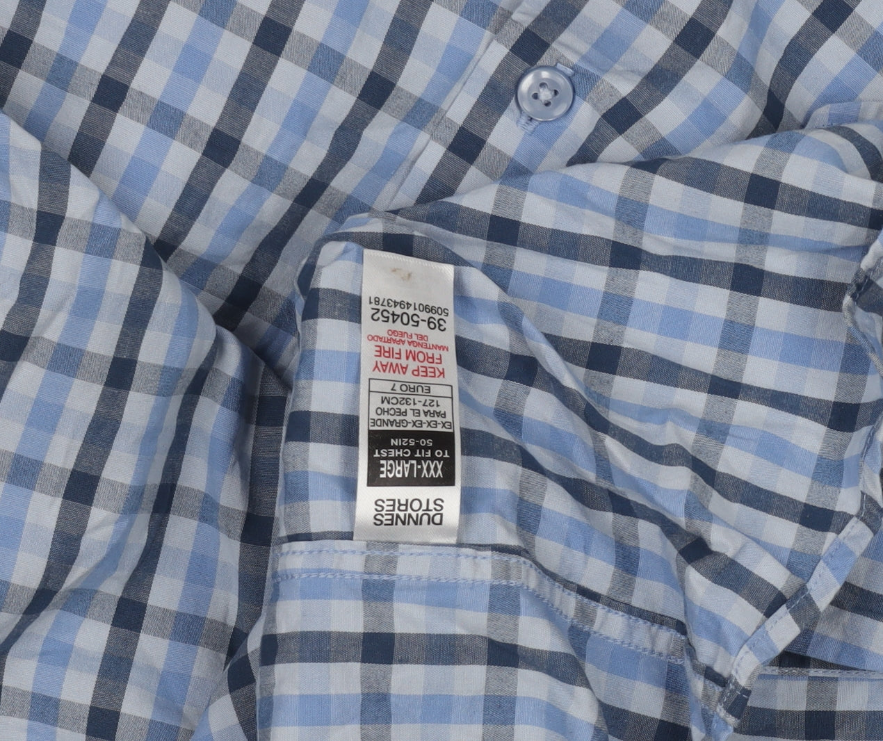 Dunnes Stores Men's Blue Check Regular Fit Long Sleeve 3XL Shirt
