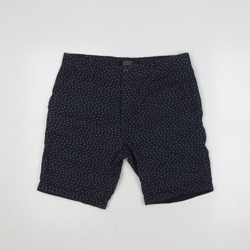 Broken Standard Men Blue Geometric Cotton Chino Shorts Size 32