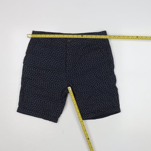 Broken Standard Men Blue Geometric Cotton Chino Shorts Size 32
