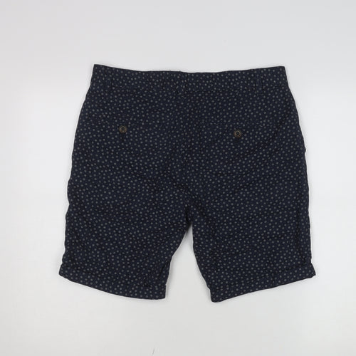 Broken Standard Men Blue Geometric Cotton Chino Shorts Size 32