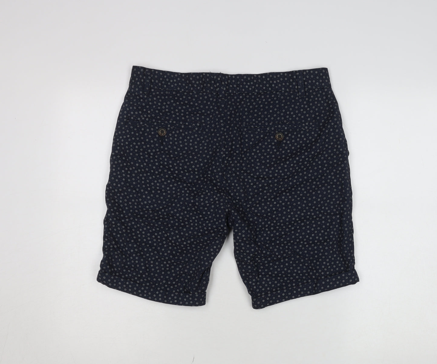 Broken Standard Men Blue Geometric Cotton Chino Shorts Size 32