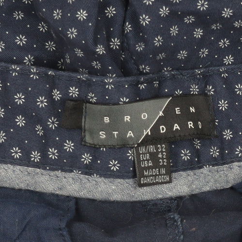 Broken Standard Men Blue Geometric Cotton Chino Shorts Size 32