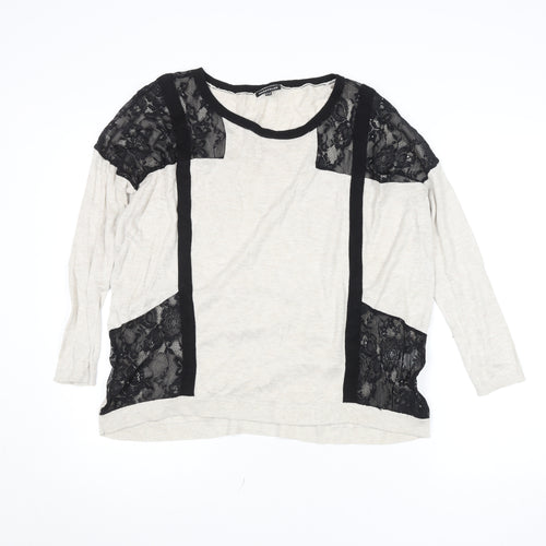 Warehouse Womens Beige Black Lace Panel Long Sleeve Jersey Top Size 14