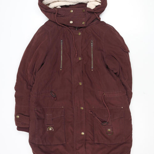 Noisy May Women’s Brown Hooded Parka Jacket M Lined Drawstring Zip Casual