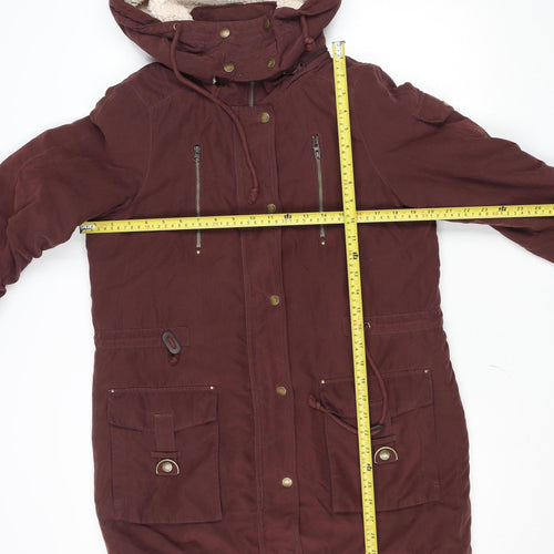 Noisy May Women’s Brown Hooded Parka Jacket M Lined Drawstring Zip Casual