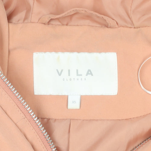 Vila Women’s Pink Hooded Parka Coat XS Long Sleeve Drawstring