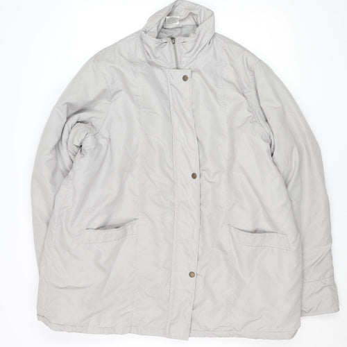Women's Grey Puffer Coat Lined Zip Button Mid-Length Jacket L