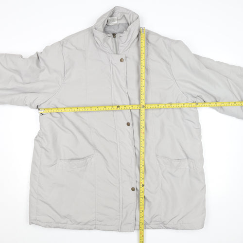 Women's Grey Puffer Coat Lined Zip Button Mid-Length Jacket L