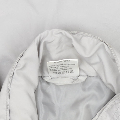 Women's Grey Puffer Coat Lined Zip Button Mid-Length Jacket L