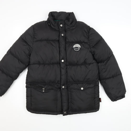 H&M Boys Black 11 Years Puffer Jacket Winter Coat Adventure Logo