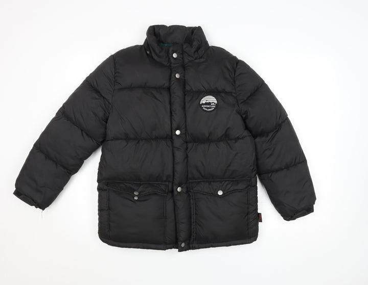 H&M Boys Black 11 Years Puffer Jacket Winter Coat Adventure Logo
