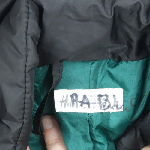 H&M Boys Black 11 Years Puffer Jacket Winter Coat Adventure Logo