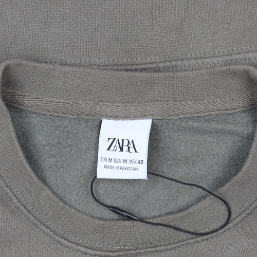 Zara Men’s Brown Cotton Fleece Crew Neck Sweatshirt Size M