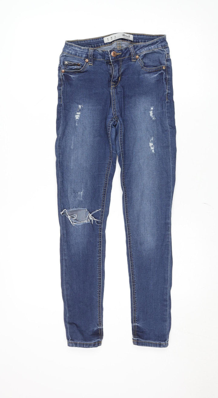Denim Co. Women’s Blue Mid Rise Skinny Distressed Jeans Size 8