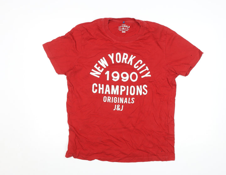 Jack & Jones Mens Red XL Graphic Print Crew Neck T-Shirt