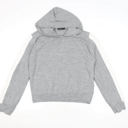 Boohoo Women Grey Knit Hoodie Size 8 Pullover Casual Jumper