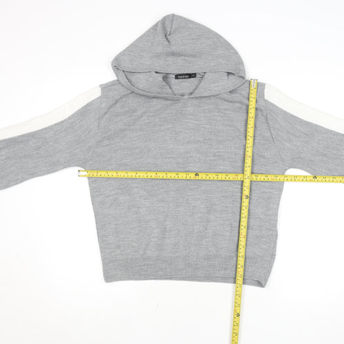Boohoo Women Grey Knit Hoodie Size 8 Pullover Casual Jumper
