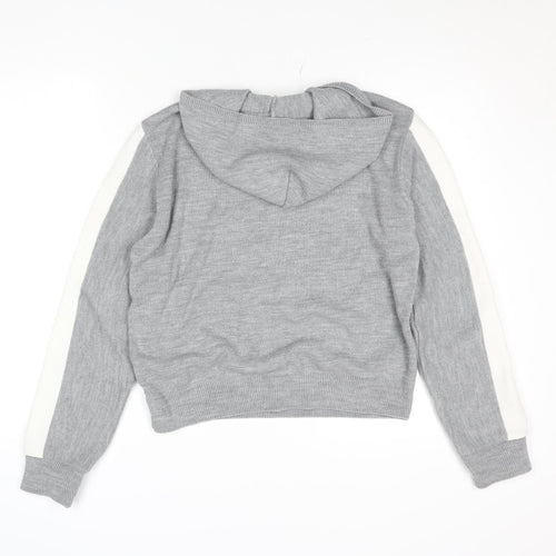 Boohoo Women Grey Knit Hoodie Size 8 Pullover Casual Jumper