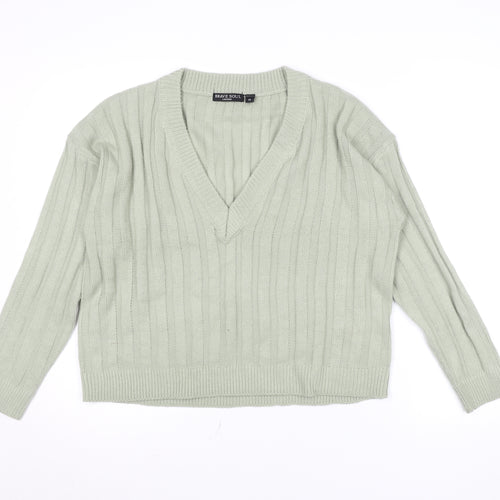 Brave Soul Women’s Green V-Neck Long Sleeve Acrylic Jumper Size 14