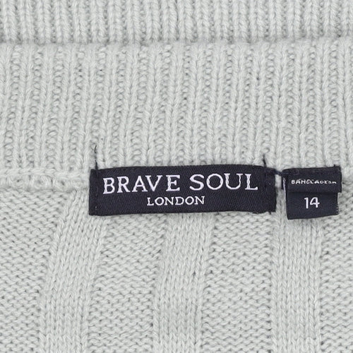 Brave Soul Women’s Green V-Neck Long Sleeve Acrylic Jumper Size 14