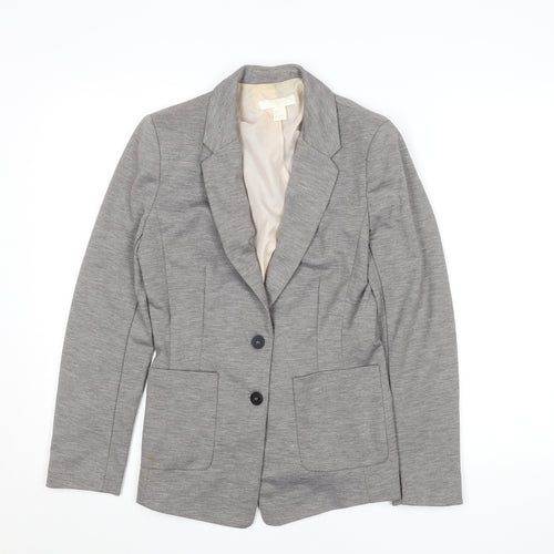 H&M Women Grey Size 8 Single-Breasted Blazer Polyester Viscose Stretch