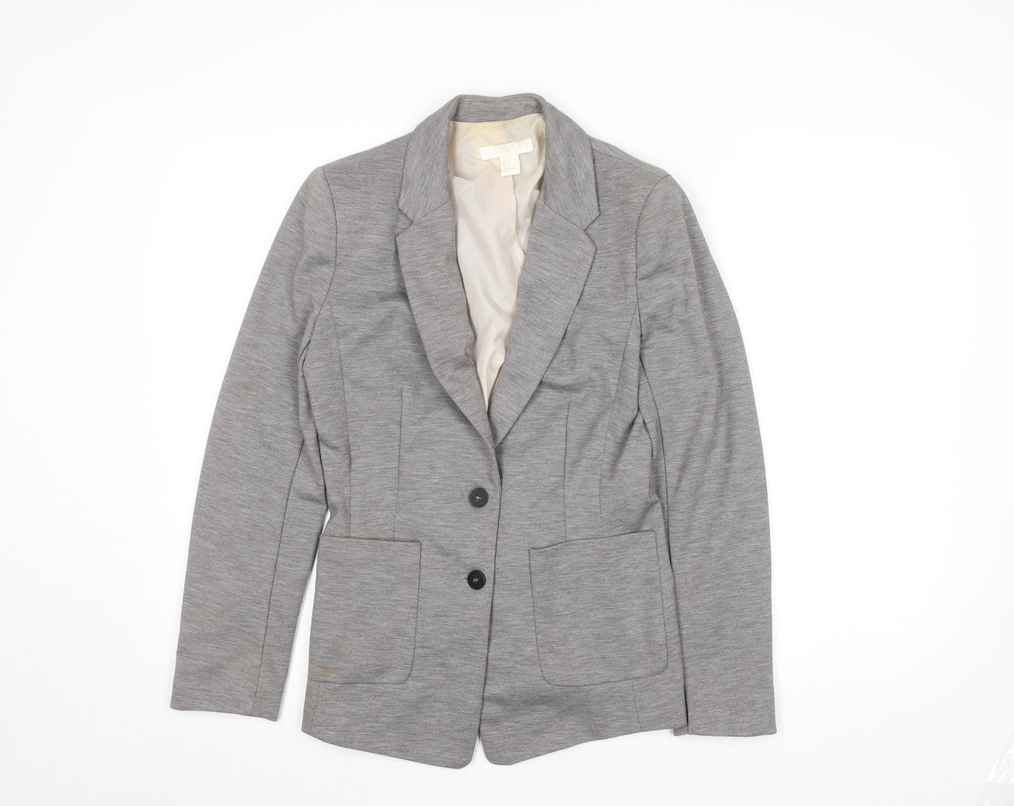 H&M Women Grey Size 8 Single-Breasted Blazer Polyester Viscose Stretch