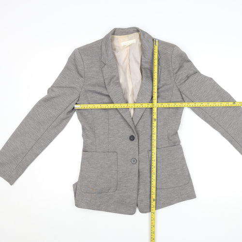 H&M Women Grey Size 8 Single-Breasted Blazer Polyester Viscose Stretch