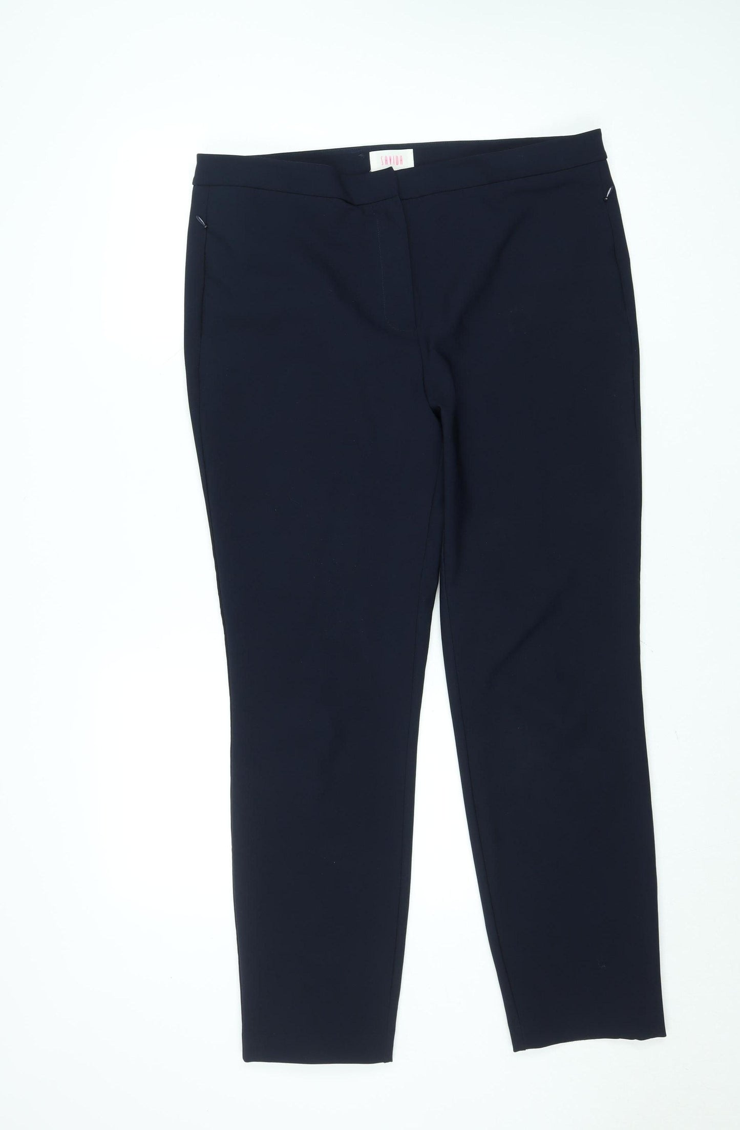 Savida Women’s Navy Blue Stretch Crepe Trousers Size 16 Regular Fit