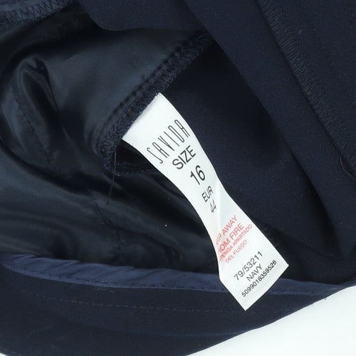 Savida Women’s Navy Blue Stretch Crepe Trousers Size 16 Regular Fit