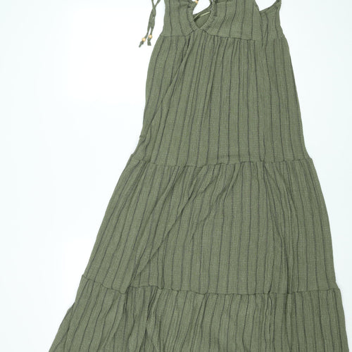 Primark Women Green XS Halter Striped Midi Slip Dress