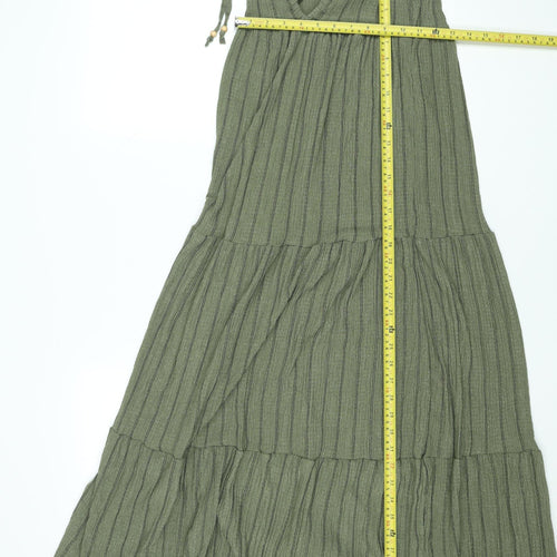 Primark Women Green XS Halter Striped Midi Slip Dress