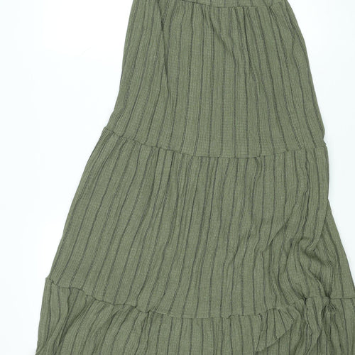 Primark Women Green XS Halter Striped Midi Slip Dress