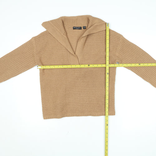 Brave Soul Women Beige Collared Chunky Knit Pullover Jumper M