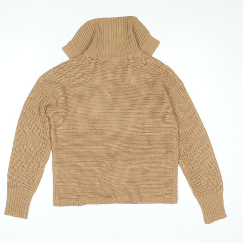Brave Soul Women Beige Collared Chunky Knit Pullover Jumper M