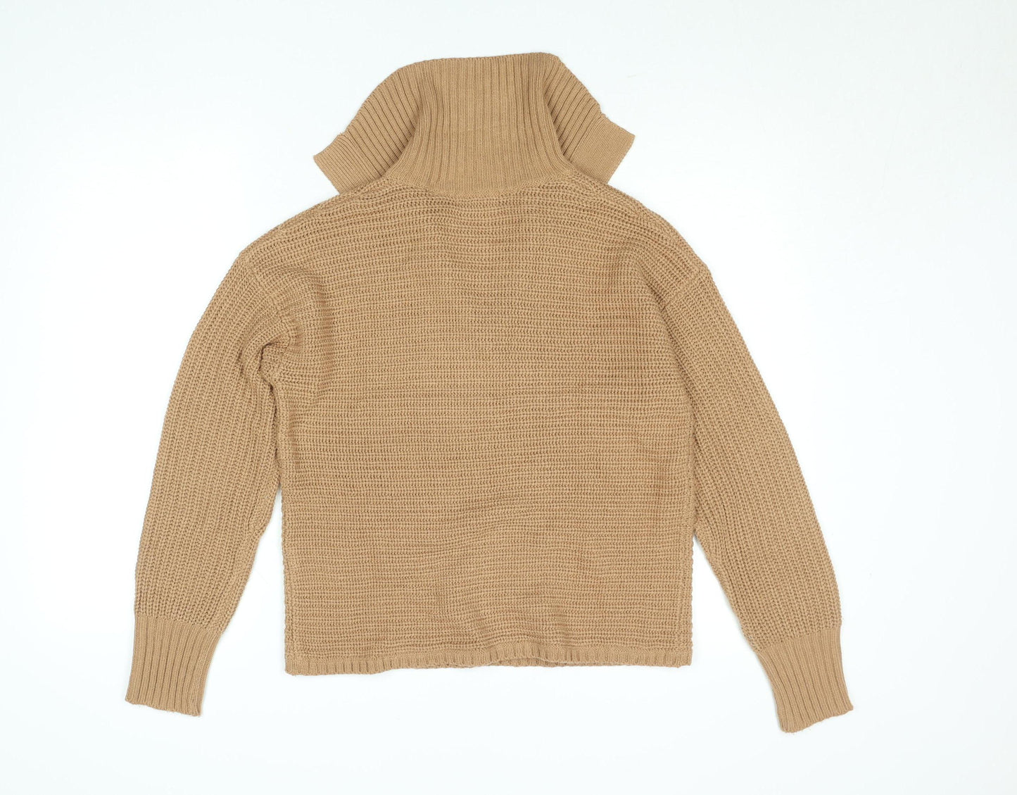 Brave Soul Women Beige Collared Chunky Knit Pullover Jumper M