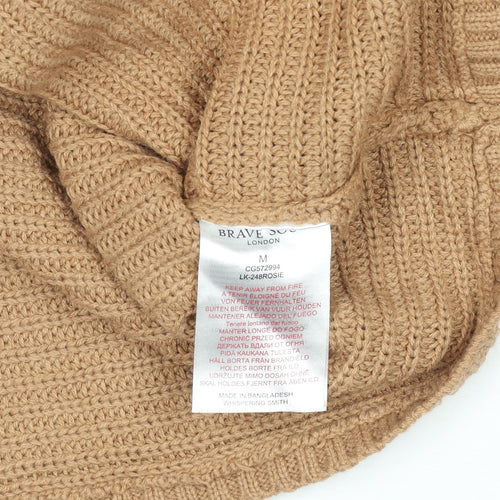 Brave Soul Women Beige Collared Chunky Knit Pullover Jumper M