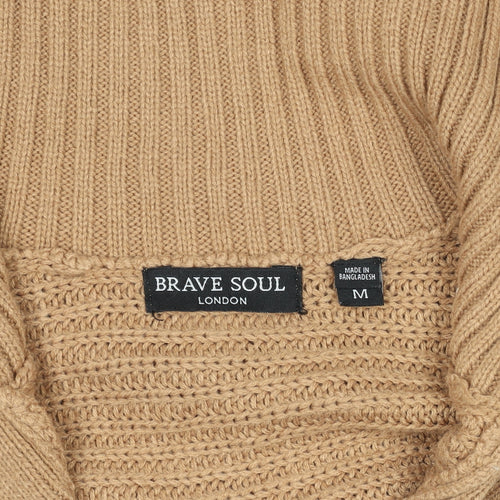 Brave Soul Women Beige Collared Chunky Knit Pullover Jumper M