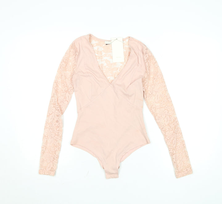 Very Lucy Womens Pink Lace Long Sleeve Bodysuit Size S