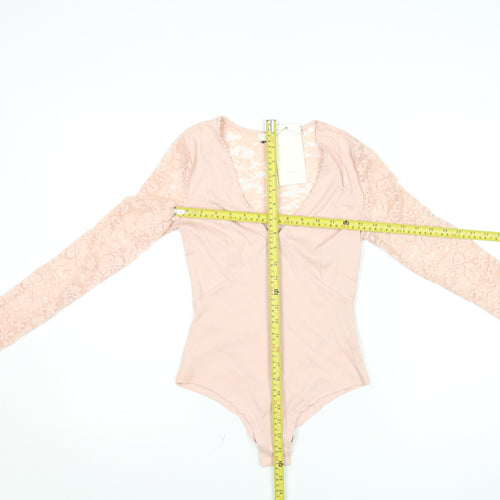 Very Lucy Womens Pink Lace Long Sleeve Bodysuit Size S
