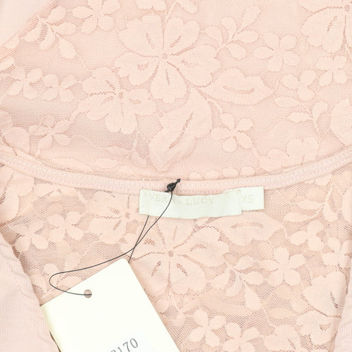 Very Lucy Womens Pink Lace Long Sleeve Bodysuit Size S