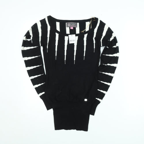 Lipsy Women’s Black XS Scoop Neck Long Sleeve Striped Knit Pullover Jumper