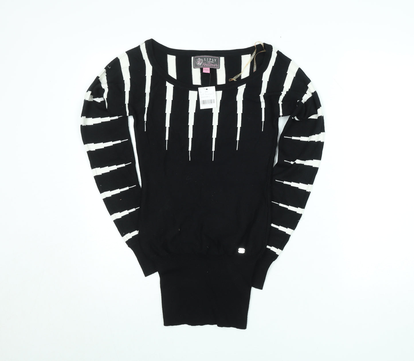 Lipsy Women’s Black XS Scoop Neck Long Sleeve Striped Knit Pullover Jumper
