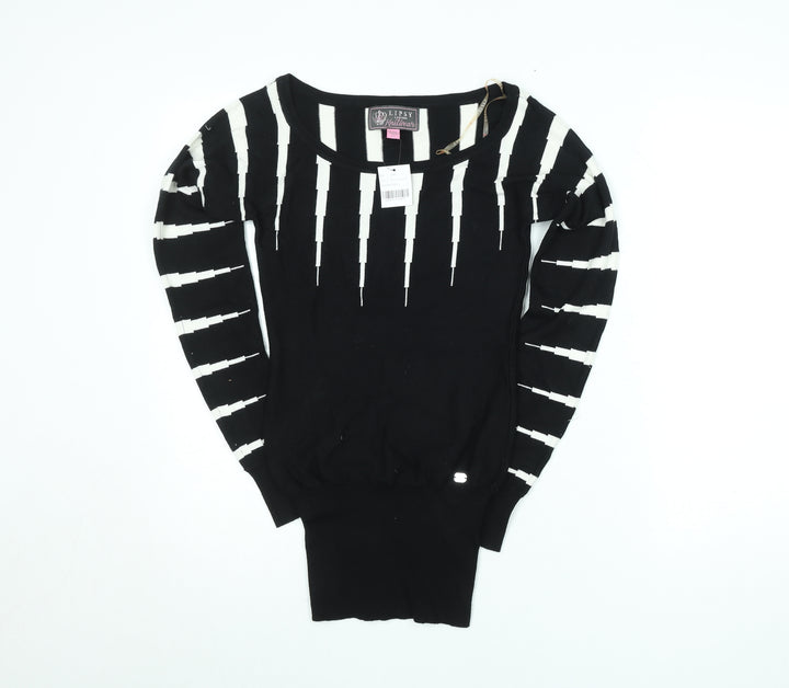 Lipsy Women’s Black XS Scoop Neck Long Sleeve Striped Knit Pullover Jumper