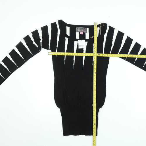 Lipsy Women’s Black XS Scoop Neck Long Sleeve Striped Knit Pullover Jumper