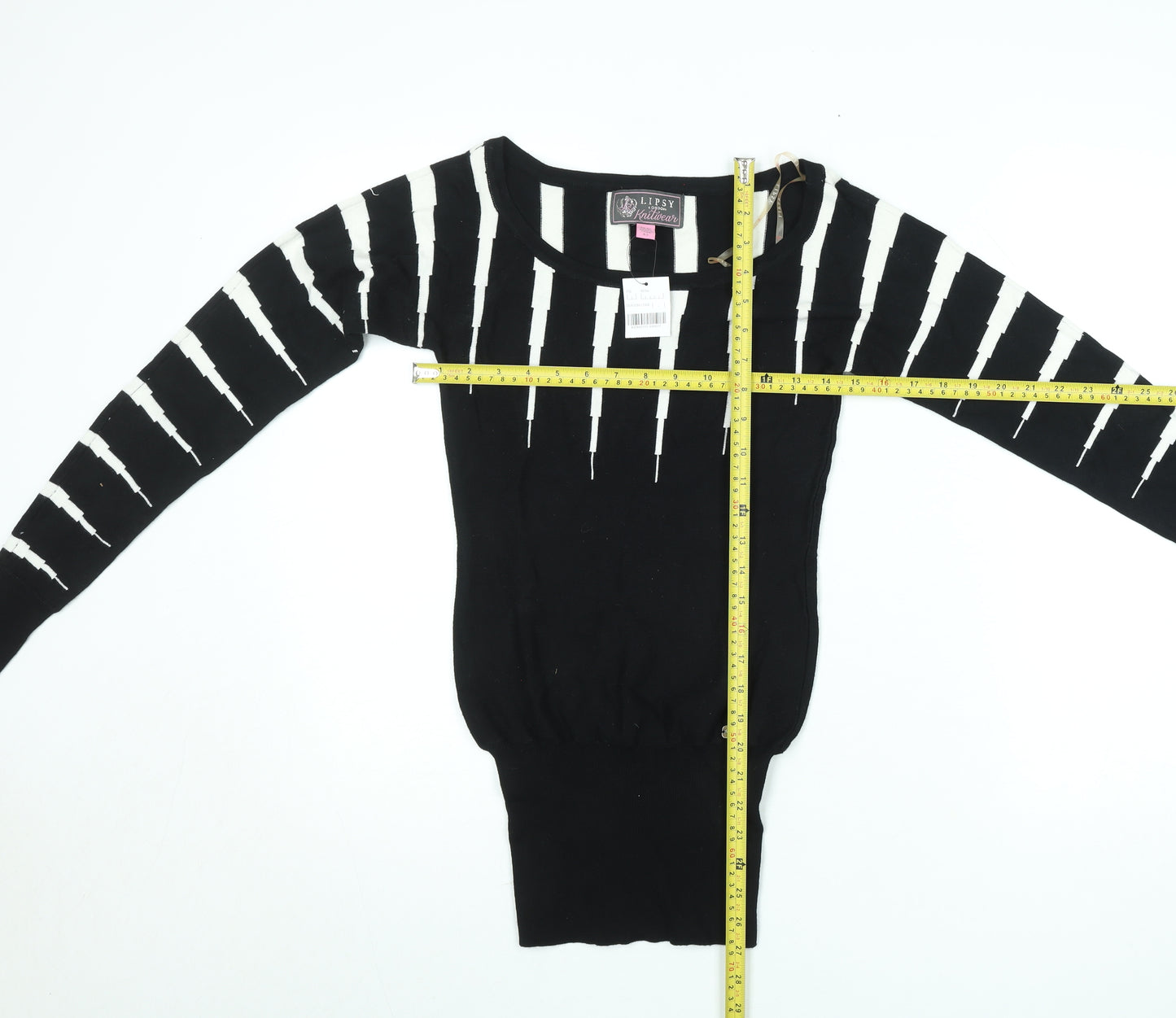 Lipsy Women’s Black XS Scoop Neck Long Sleeve Striped Knit Pullover Jumper
