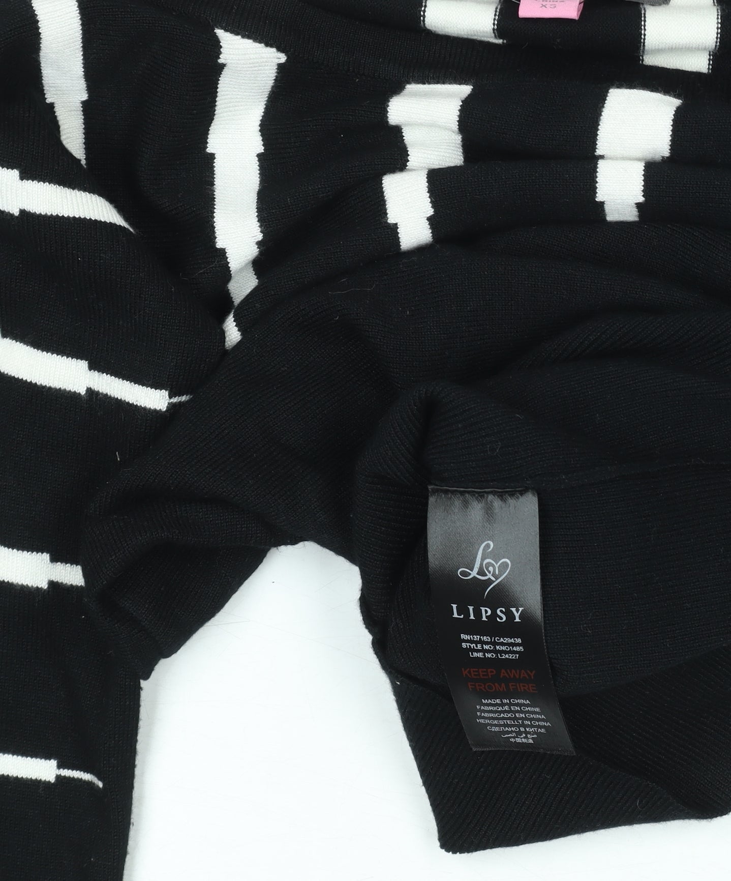 Lipsy Women’s Black XS Scoop Neck Long Sleeve Striped Knit Pullover Jumper